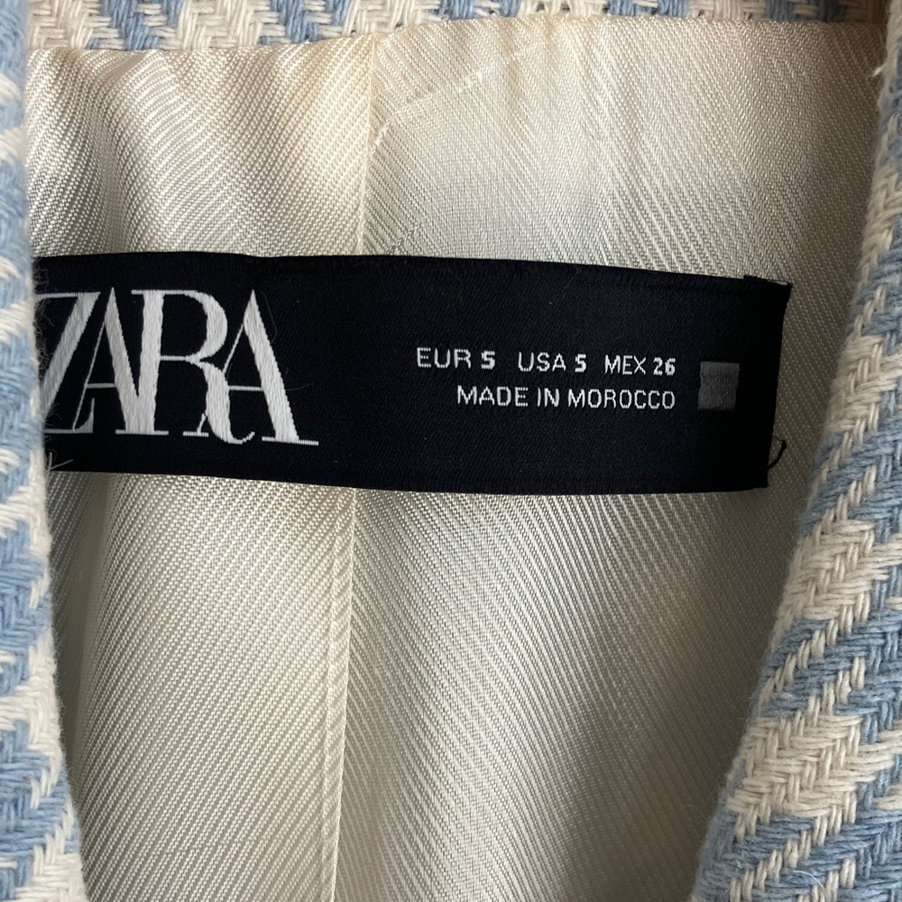ZARA Houndstooth Double-Breasted Blazer Baby Blue ASO Princess Kate Size Small - Picture 2 of 11